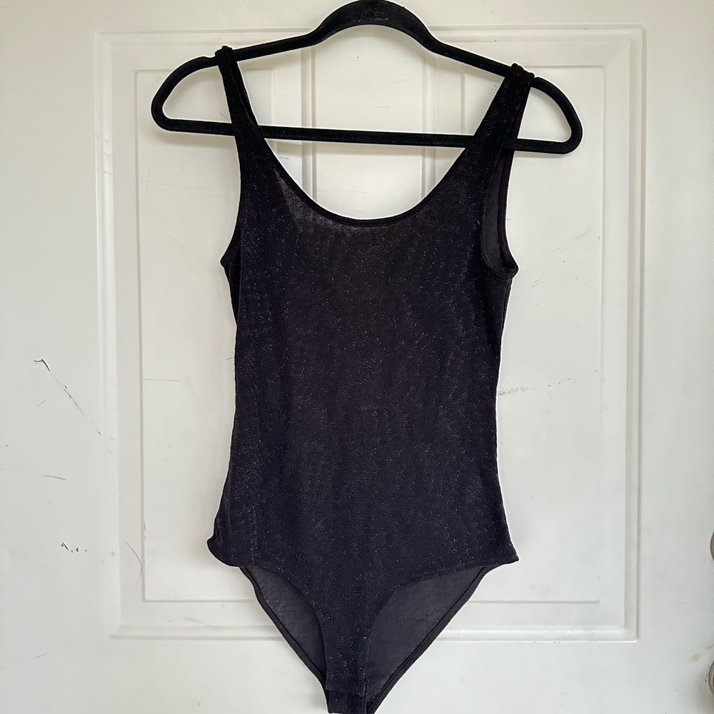 Zara Black Sparkly Tank Bodysuit size S
